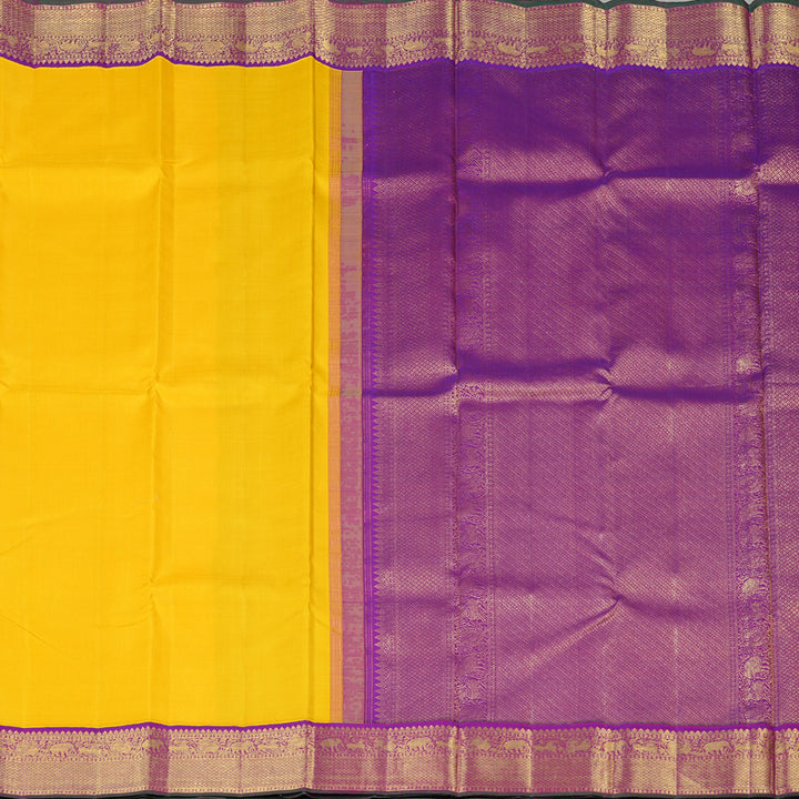 Hayagrivas Yellow Handloom Kanjivaram Silk Saree with Purple Border KBF134D4-1
