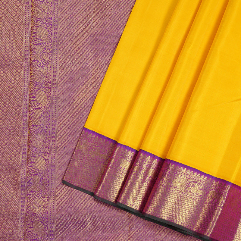 Hayagrivas Yellow Handloom Kanjivaram Silk Saree with Purple Border KBF134D4-1