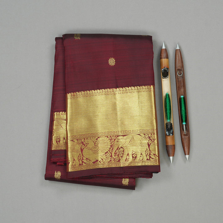 Hayagrivas Handloom Kanjivaram Silk Saree in Glamorous Wine Maroon KBD2104C1-1