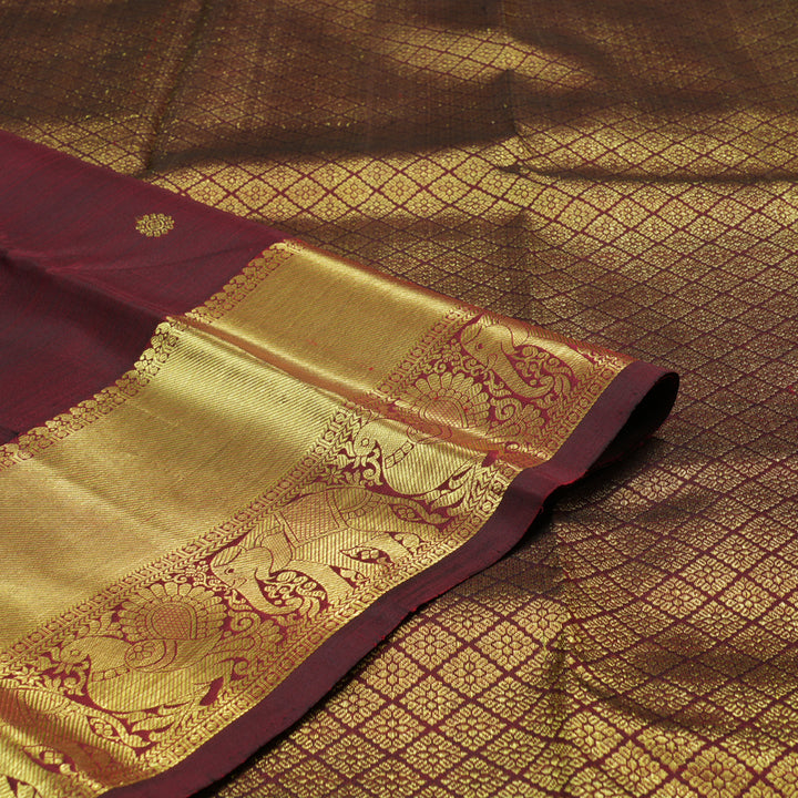 Hayagrivas Handloom Kanjivaram Silk Saree in Glamorous Wine Maroon KBD2104C1-1