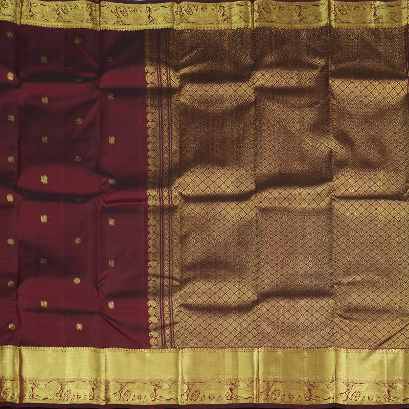 Hayagrivas Handloom Kanjivaram Silk Saree in Glamorous Wine Maroon KBD2104C1-1
