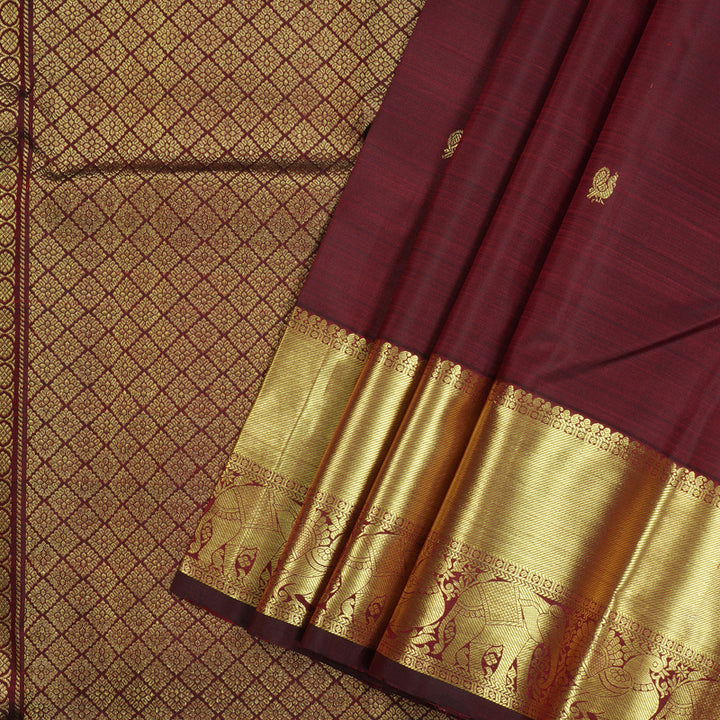 Hayagrivas Handloom Kanjivaram Silk Saree in Glamorous Wine Maroon KBD2104C1-1