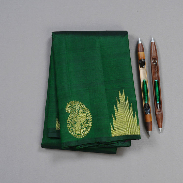 Hayagrivas Bottle Green Handloom Kanjivaram Silk Saree with Bottle Green Border KBD2104C3-2