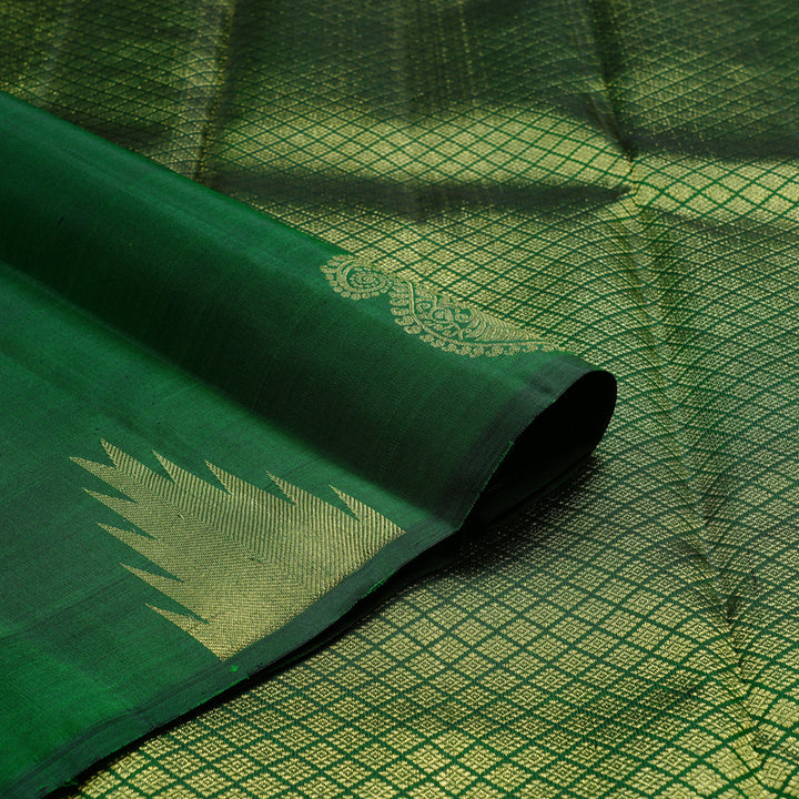 Hayagrivas Bottle Green Handloom Kanjivaram Silk Saree with Bottle Green Border KBD2104C3-2