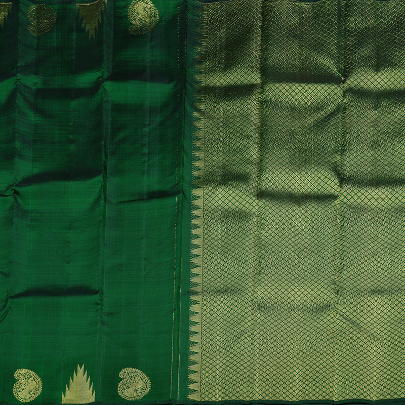 Hayagrivas Bottle Green Handloom Kanjivaram Silk Saree with Bottle Green Border KBD2104C3-2