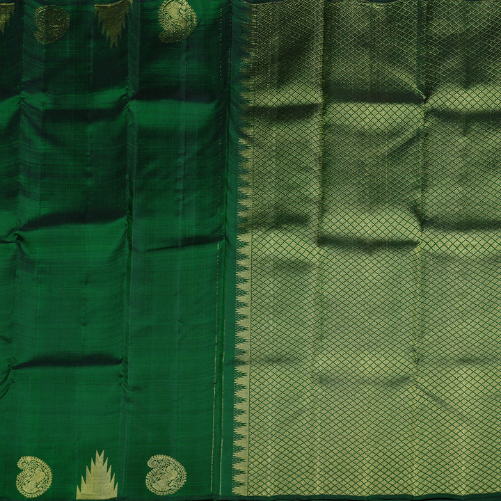 Hayagrivas Bottle Green Handloom Kanjivaram Silk Saree with Bottle Green Border KBD2104C3-2