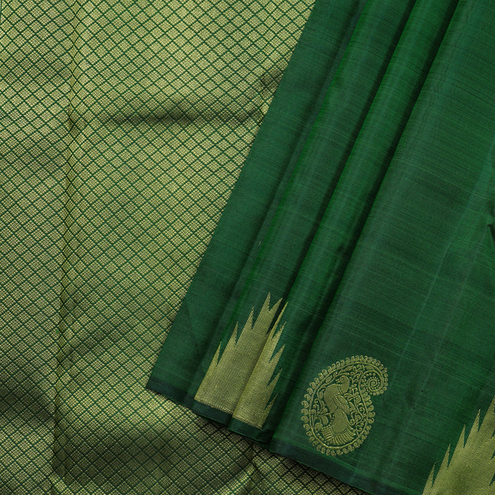 Hayagrivas Bottle Green Handloom Kanjivaram Silk Saree with Bottle Green Border KBD2104C3-2