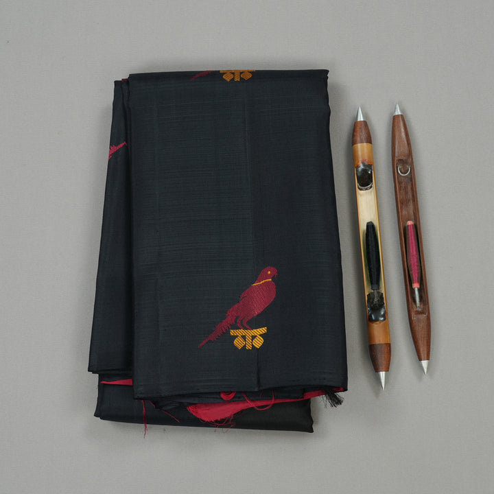Hayagrivas Black Handloom Kanjivaram Silk Saree KBD2105C5-1