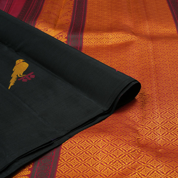 Hayagrivas Black Handloom Kanjivaram Silk Saree KBD2105C5-1