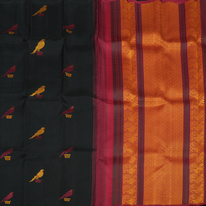 Hayagrivas Black Handloom Kanjivaram Silk Saree KBD2105C5-1