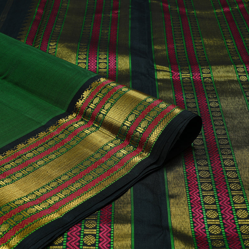Hayagrivas Bottle Green Handloom Kanjivaram Silk Saree with Black Border KBD2105C6-2