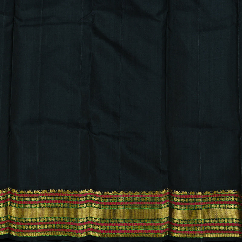 Hayagrivas Bottle Green Handloom Kanjivaram Silk Saree with Black Border KBD2105C6-2