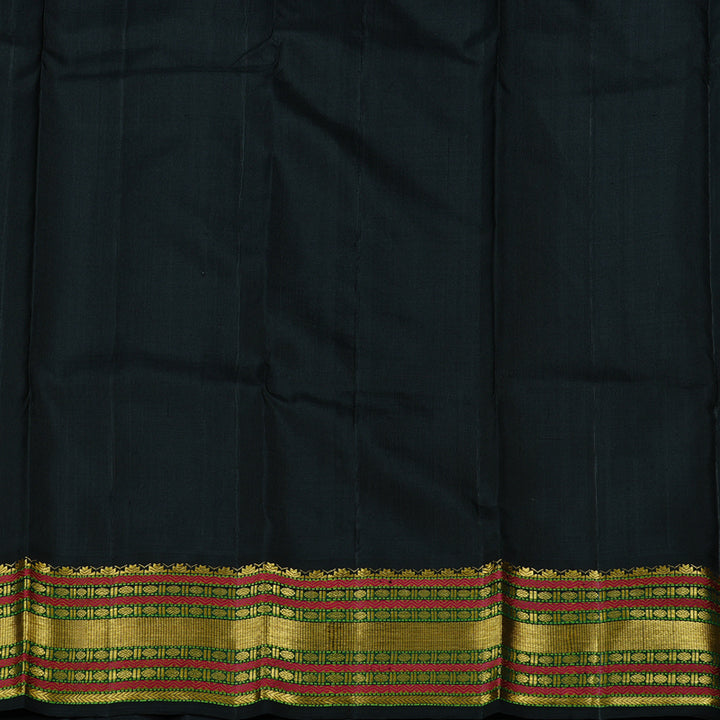 Hayagrivas Bottle Green Handloom Kanjivaram Silk Saree with Black Border KBD2105C6-2