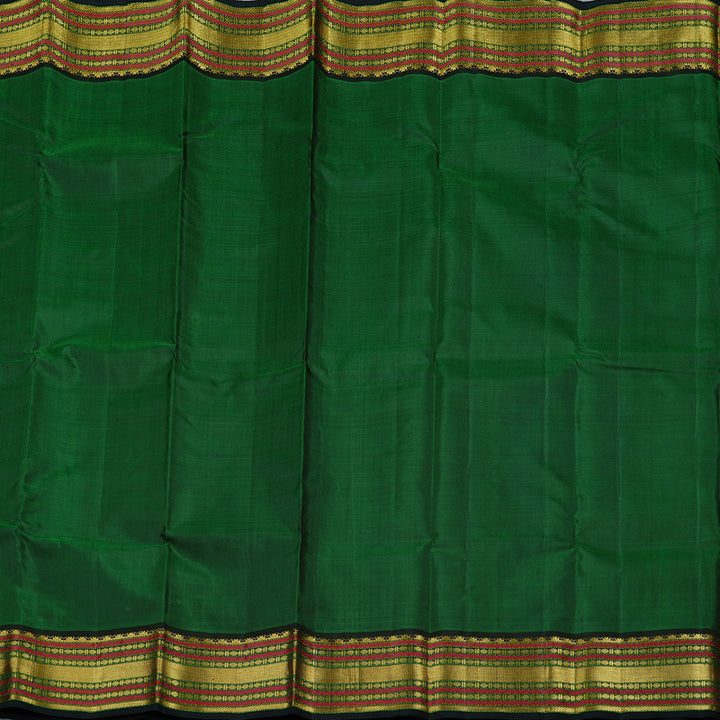 Hayagrivas Bottle Green Handloom Kanjivaram Silk Saree with Black Border KBD2105C6-2