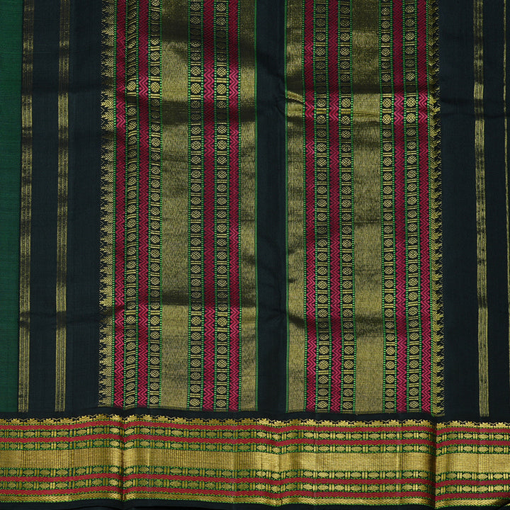 Hayagrivas Bottle Green Handloom Kanjivaram Silk Saree with Black Border KBD2105C6-2