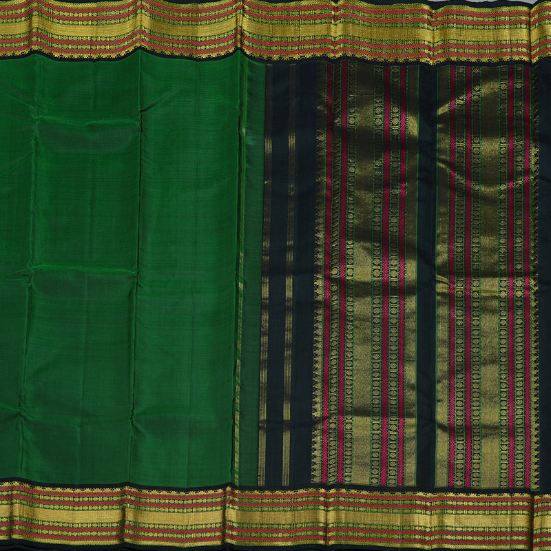 Hayagrivas Bottle Green Handloom Kanjivaram Silk Saree with Black Border KBD2105C6-2
