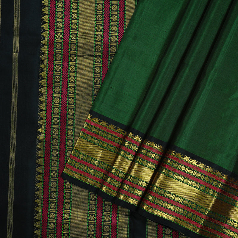 Hayagrivas Bottle Green Handloom Kanjivaram Silk Saree with Black Border KBD2105C6-2