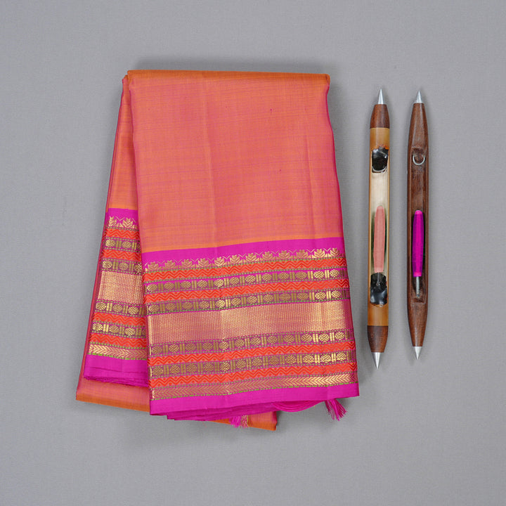 Hayagrivas Handloom Kanjivaram Silk Saree in Lumnious Orangish Pink KBD2105C6-3