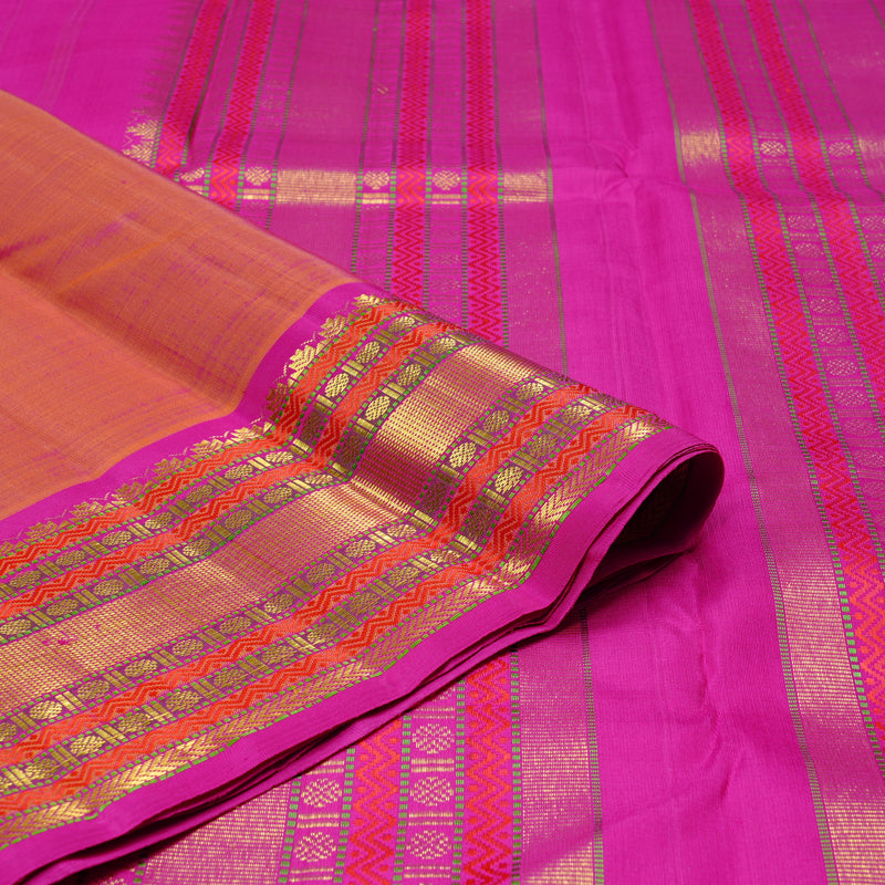 Hayagrivas Handloom Kanjivaram Silk Saree in Lumnious Orangish Pink KBD2105C6-3