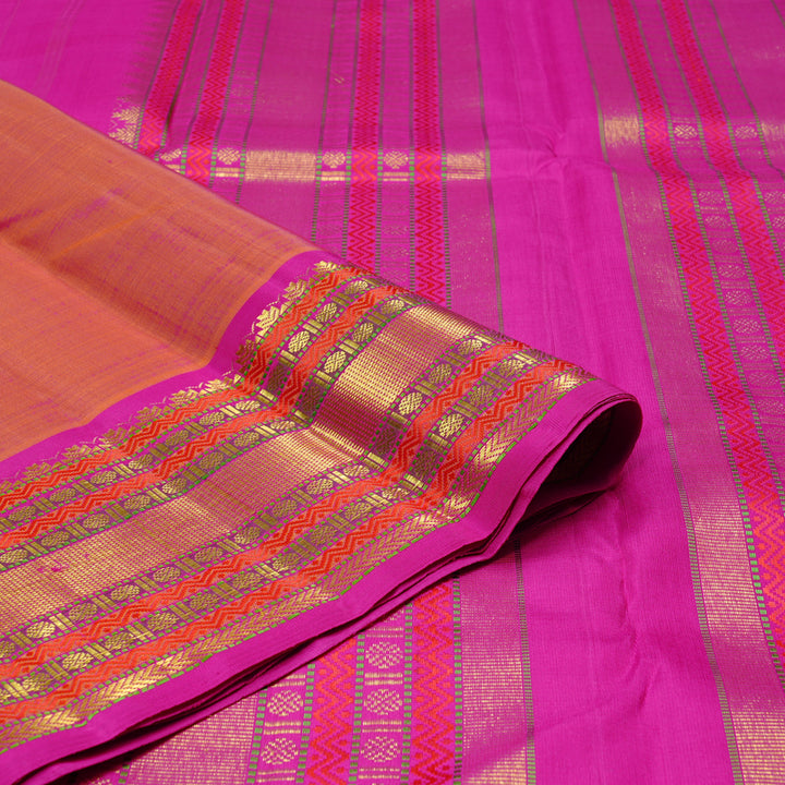 Hayagrivas Handloom Kanjivaram Silk Saree in Lumnious Orangish Pink KBD2105C6-3