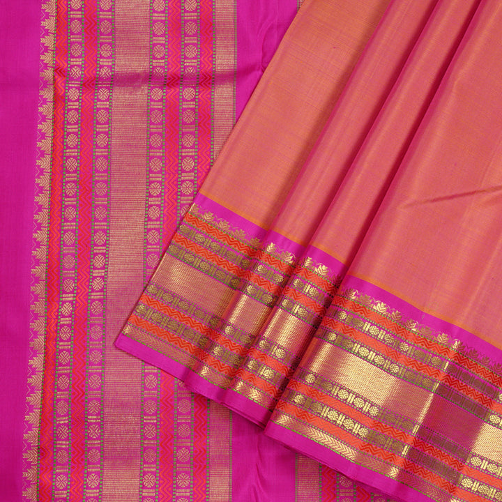 Hayagrivas Handloom Kanjivaram Silk Saree in Lumnious Orangish Pink KBD2105C6-3