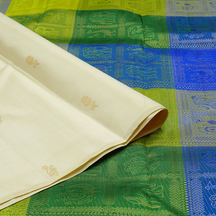 Hayagrivas Handloom Kanjivaram Silk Saree in Ethereal Half White KBD2105C8-2