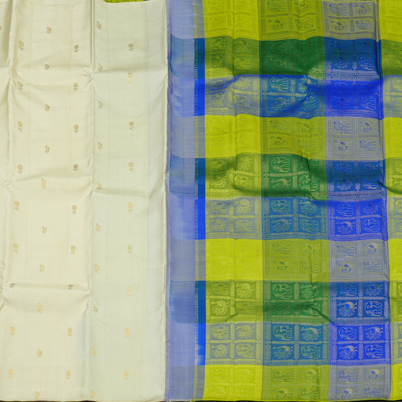 Hayagrivas Handloom Kanjivaram Silk Saree in Ethereal Half White KBD2105C8-2