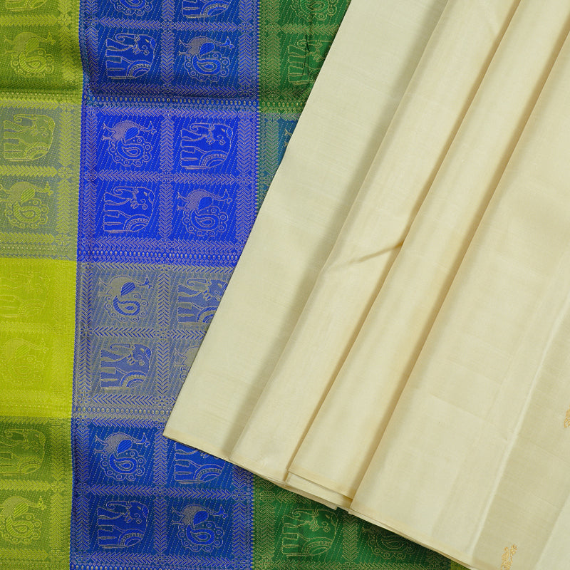 Hayagrivas Handloom Kanjivaram Silk Saree in Ethereal Half White KBD2105C8-2