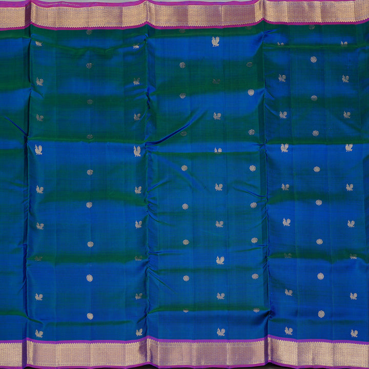 Hayagrivas Peacock Blue Handloom Kanjivaram Ten Yards Silk Saree with Purple Border KBD2108C2-5