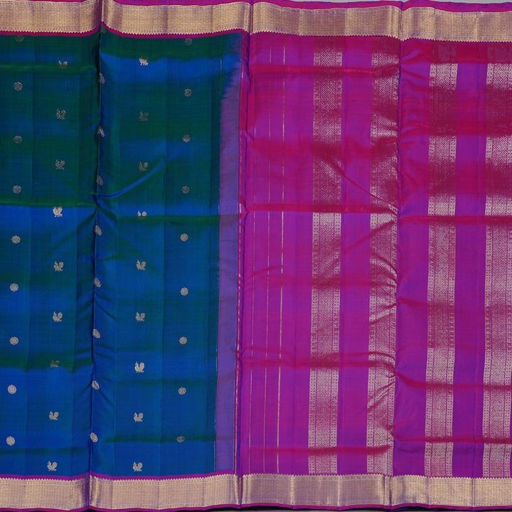Hayagrivas Peacock Blue Handloom Kanjivaram Ten Yards Silk Saree with Purple Border KBD2108C2-5