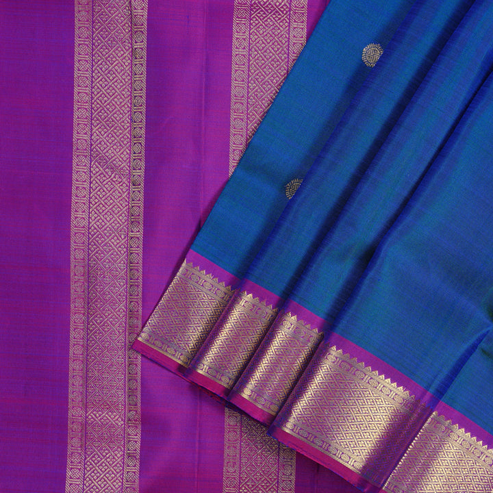 Hayagrivas Peacock Blue Handloom Kanjivaram Ten Yards Silk Saree with Purple Border KBD2108C2-5
