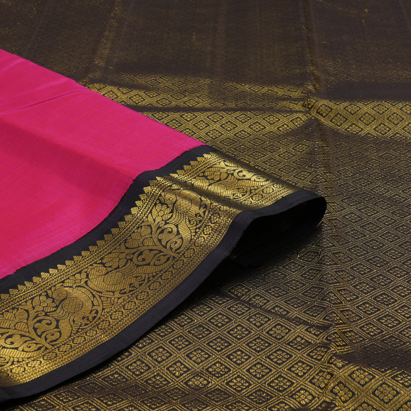 Hayagrivas Handloom Rani Pink Kanjivaram Silk Saree with Deep Nagapazham Border KBD2109C1-1