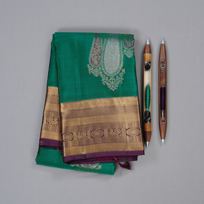Hayagrivas Handloom Kanjivaram Silk Saree in Refreshing Teal Green KBD2113C1-1