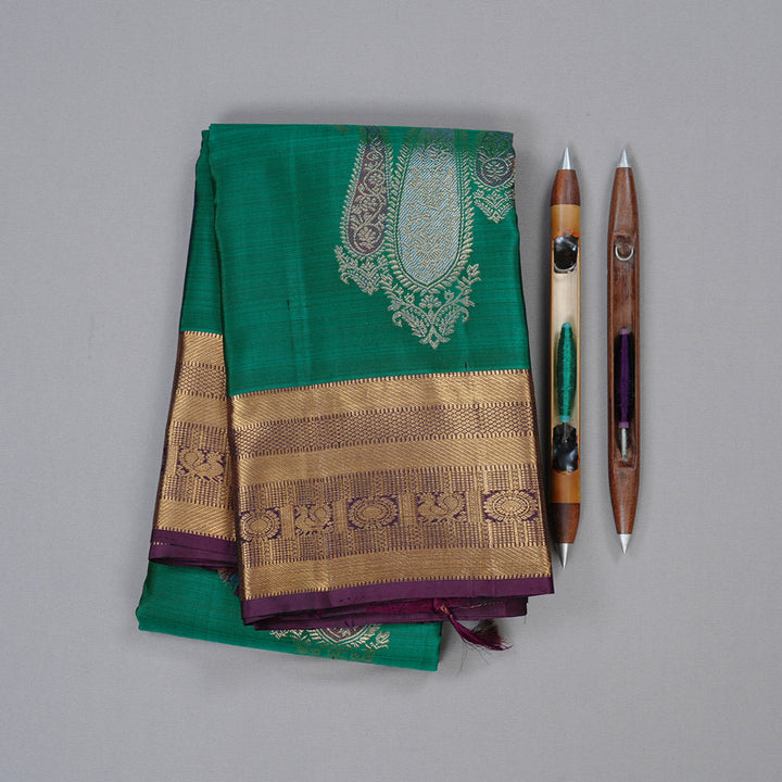 Hayagrivas Handloom Kanjivaram Silk Saree in Refreshing Teal Green KBD2113C1-1