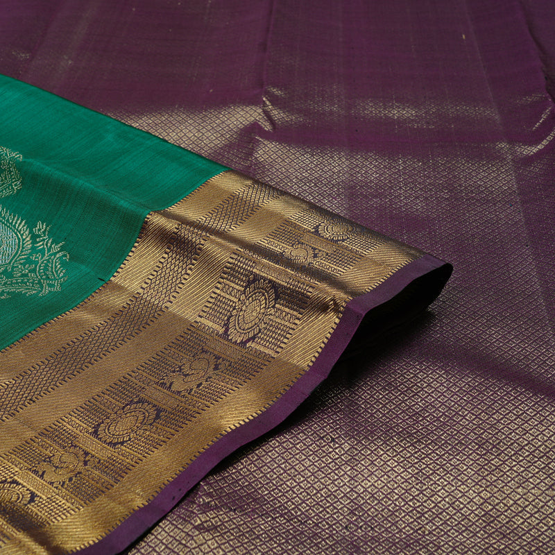Hayagrivas Handloom Kanjivaram Silk Saree in Refreshing Teal Green KBD2113C1-1