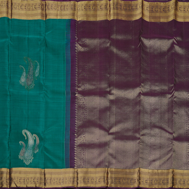 Hayagrivas Handloom Kanjivaram Silk Saree in Refreshing Teal Green KBD2113C1-1