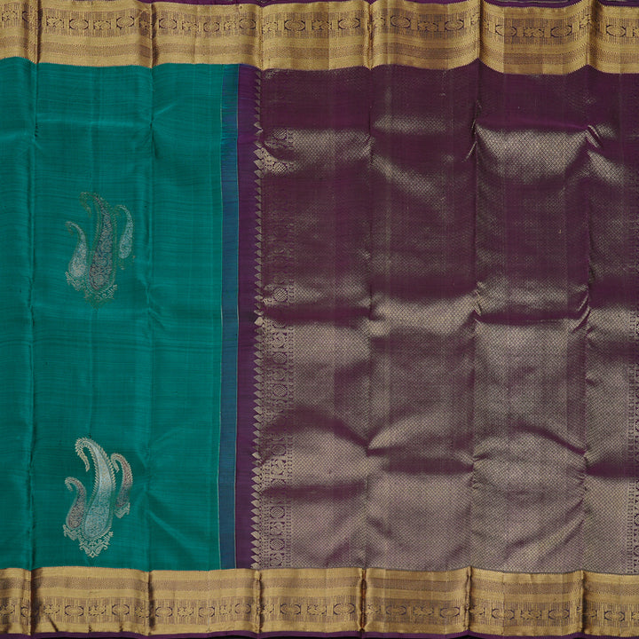 Hayagrivas Handloom Kanjivaram Silk Saree in Refreshing Teal Green KBD2113C1-1
