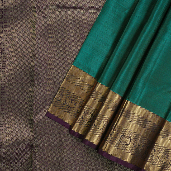 Hayagrivas Handloom Kanjivaram Silk Saree in Refreshing Teal Green KBD2113C1-1