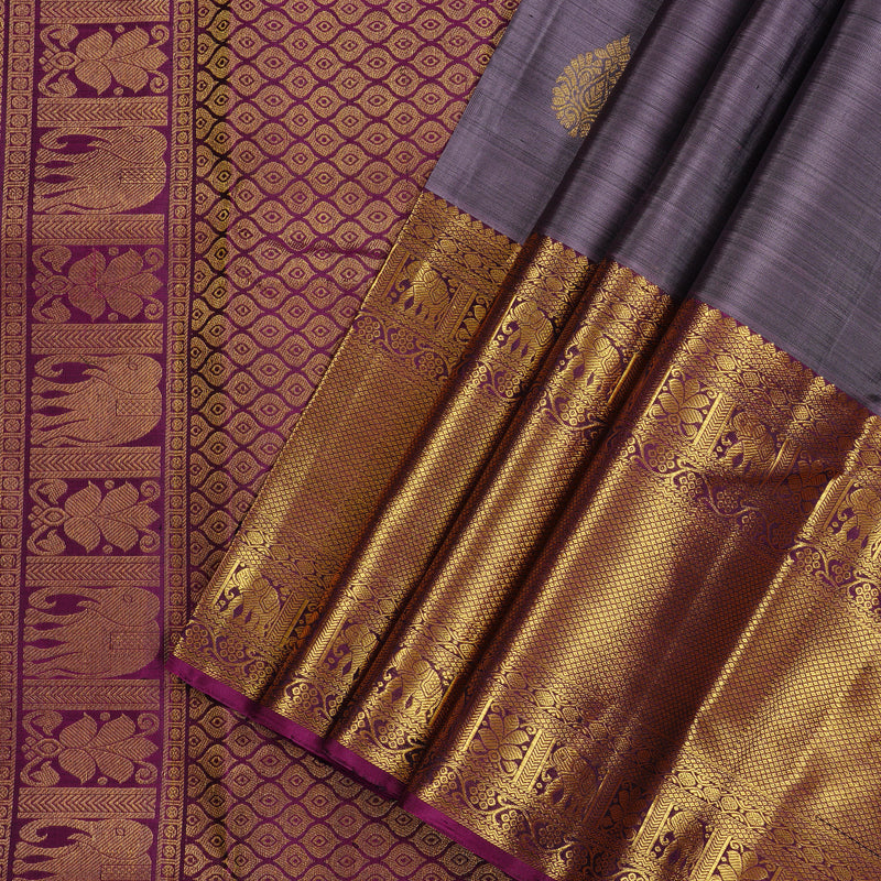 Hayagrivas Plum Purple Handloom Kanjivaram Silk Saree with Purple Border KBD2113C10-2