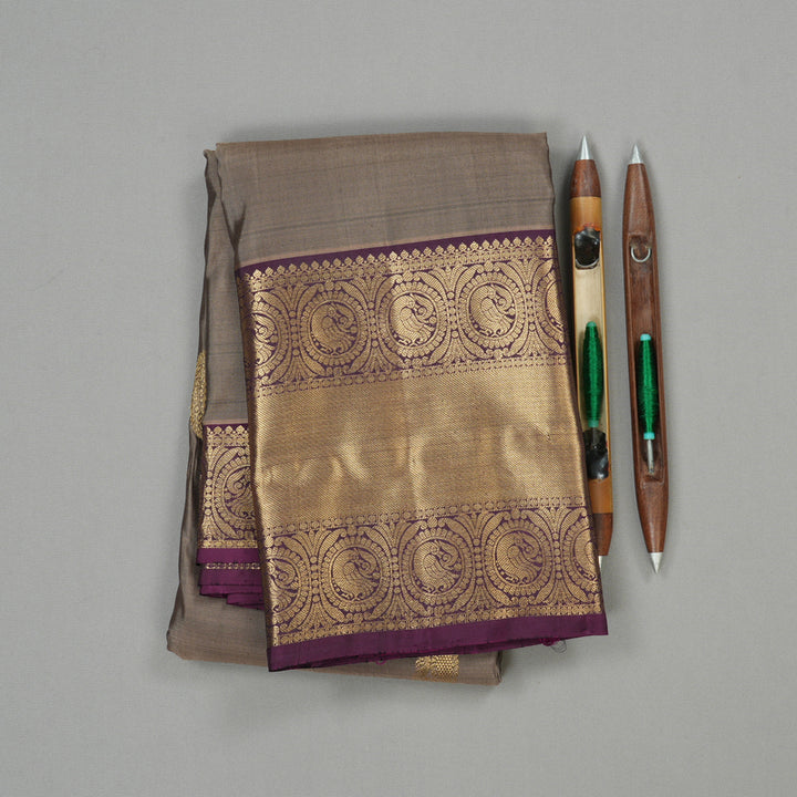 Hayagrivas Handloom Kanjivaram Silk Saree in Bold Ash Grey KBD2113C10-4