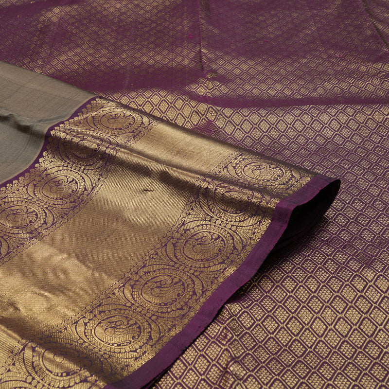 Hayagrivas Handloom Kanjivaram Silk Saree in Bold Ash Grey KBD2113C10-4