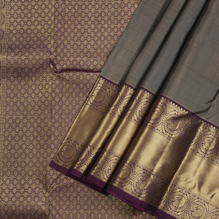 Hayagrivas Handloom Kanjivaram Silk Saree in Bold Ash Grey KBD2113C10-4