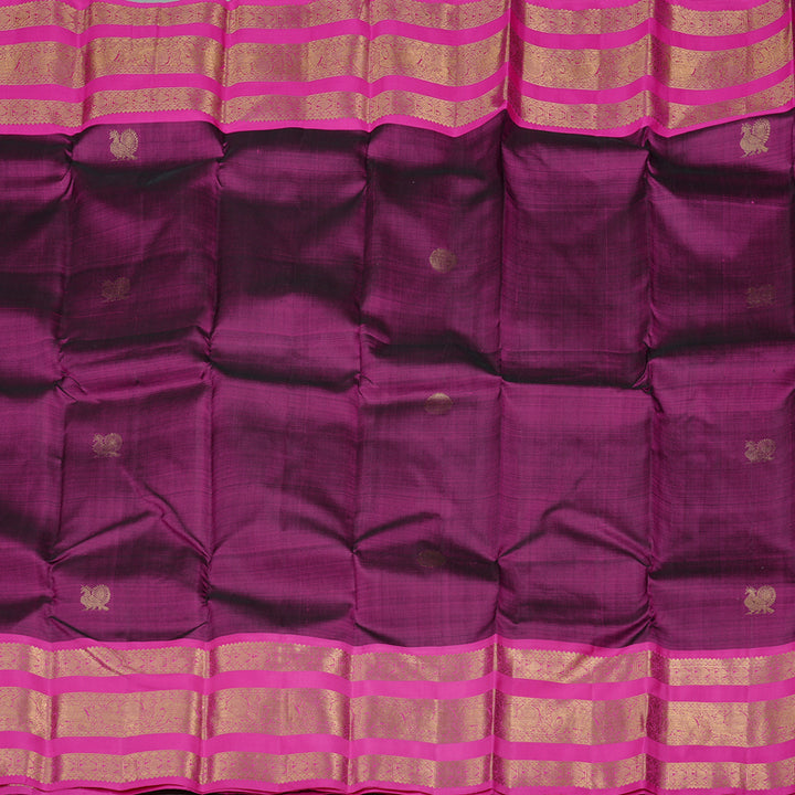 Hayagrivas Dark Purple Handloom Kanjivaram Silk Saree with Pink Border KBD2113C12-1
