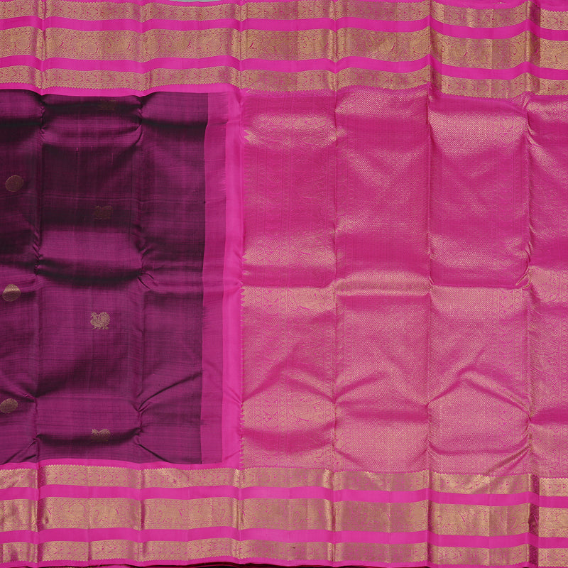 Hayagrivas Dark Purple Handloom Kanjivaram Silk Saree with Pink Border KBD2113C12-1