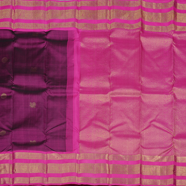 Hayagrivas Dark Purple Handloom Kanjivaram Silk Saree with Pink Border KBD2113C12-1