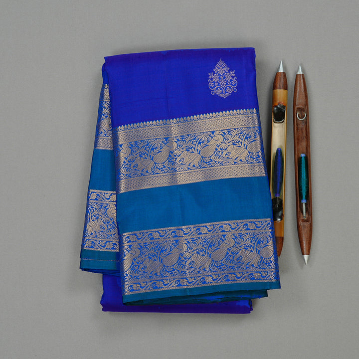Hayagrivas Blue Handloom Kanjivaram Silk Saree with Peacock Blue Border KBD2113C12-2