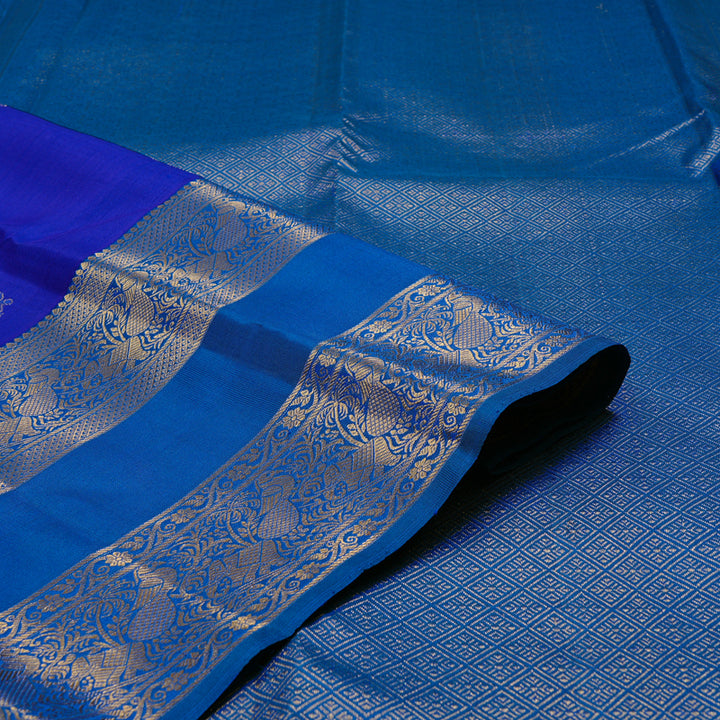 Hayagrivas Blue Handloom Kanjivaram Silk Saree with Peacock Blue Border KBD2113C12-2