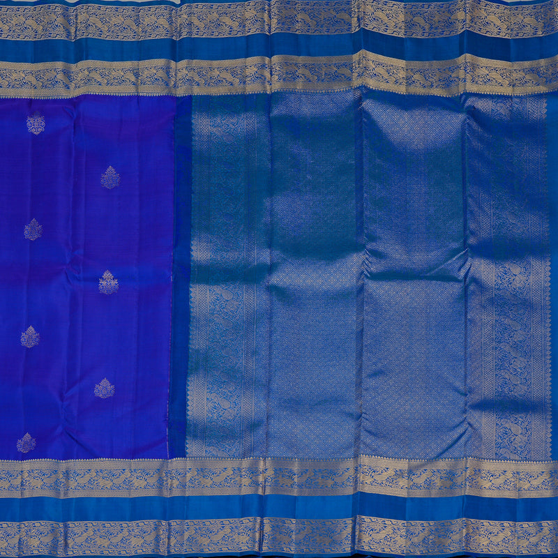 Hayagrivas Blue Handloom Kanjivaram Silk Saree with Peacock Blue Border KBD2113C12-2