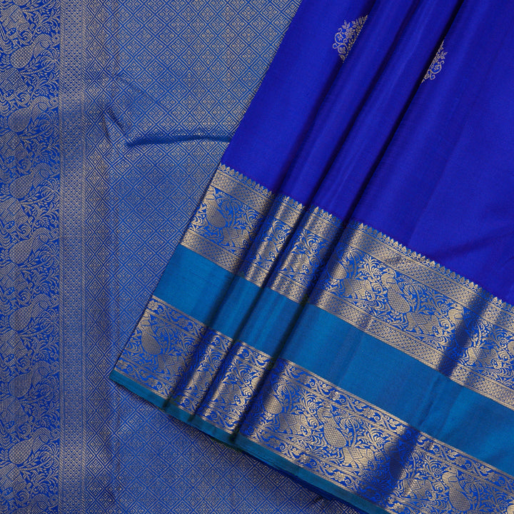 Hayagrivas Blue Handloom Kanjivaram Silk Saree with Peacock Blue Border KBD2113C12-2