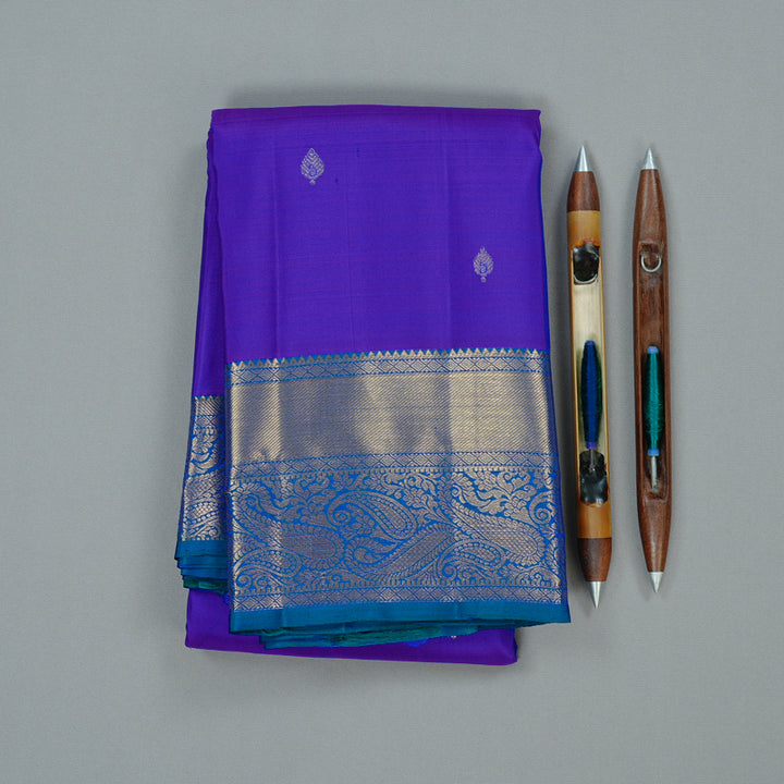 Hayagrivas Purple Handloom Kanjivaram Silk Saree with Peacock Blue Border KBD2113C5-1